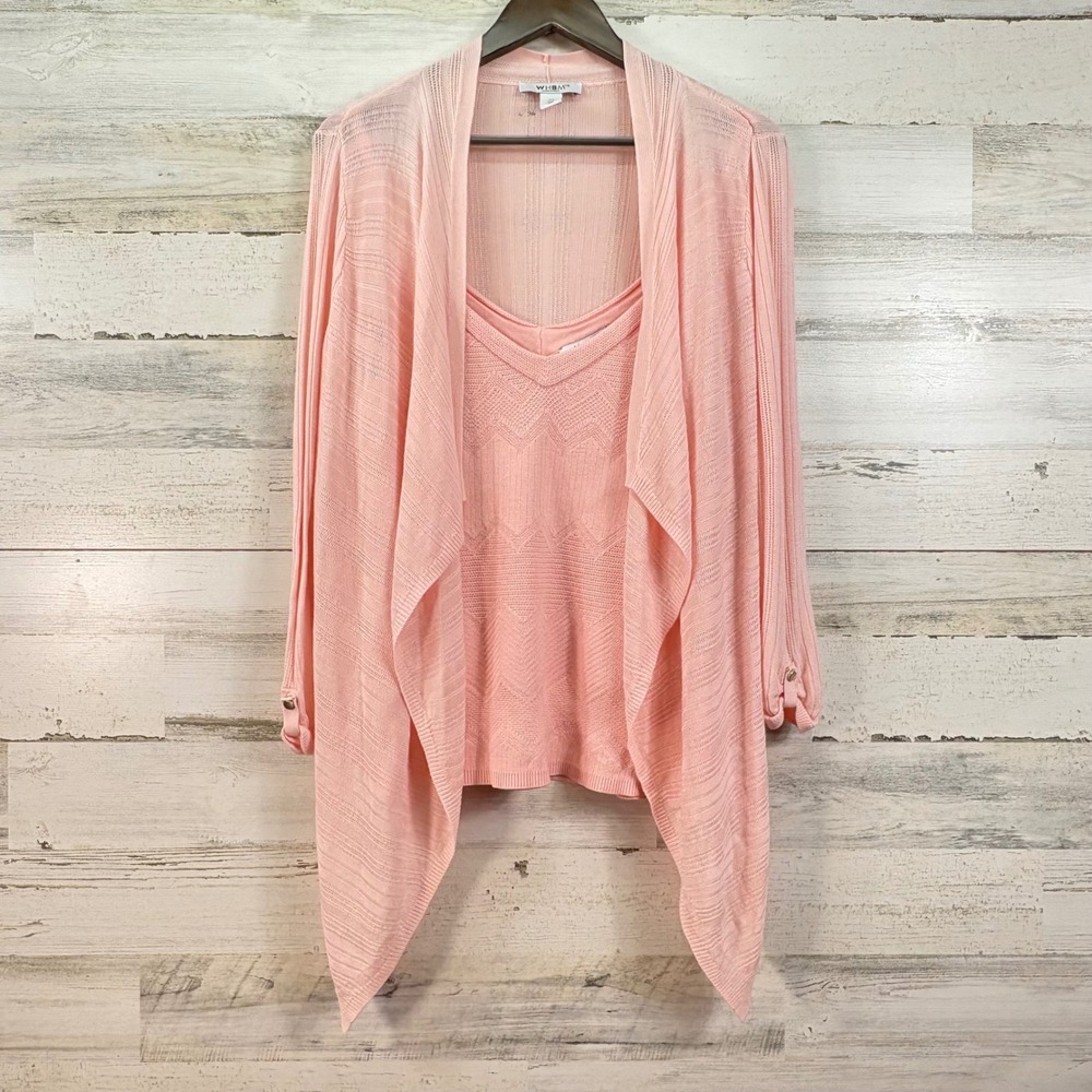 White House Black Market Coral Pink Twin Set Cardigan and Tank Top‎ Sweater XL